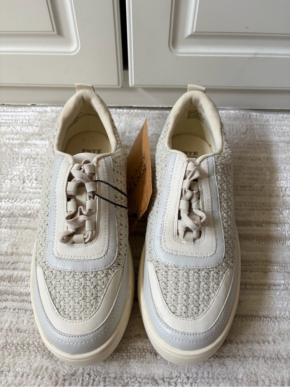 FRYE AND CO. Cream Woven Leather Sneakers